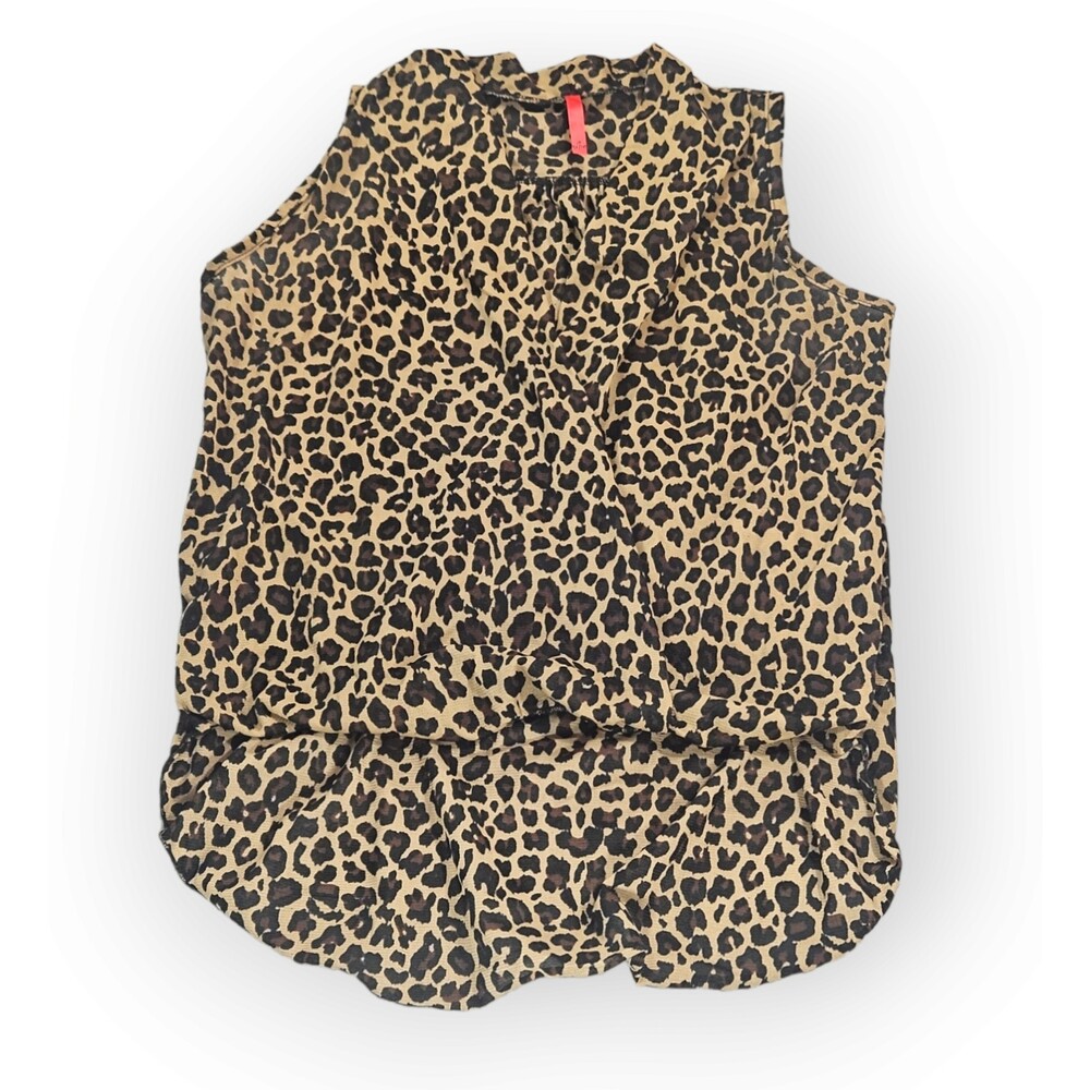 Double Heart Blouse Medium Brown Cheetah Animal Print Sleeveless Wrap Neck